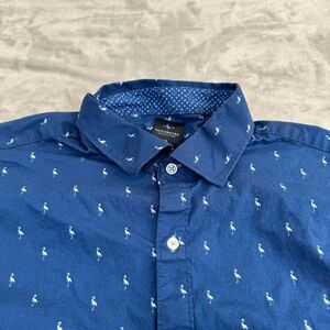 Tailorbyrd‎ Shirt Mens XXL Blue Flamingoo AOP Button Up Flip Cuff Party Club